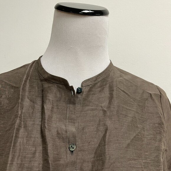 Eileen Fisher brown button up tunic jacket top M - Picture 2 of 6